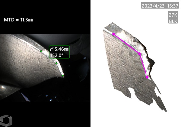 韦林工业内窥镜解决弯曲叶片偏转角度测量难题